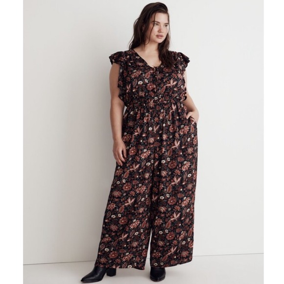 Madewell Pants - Madewell Dark Floral Wide Leg Jumpsuit Ruffle Womens Size 3X NEW Pampas Blooms